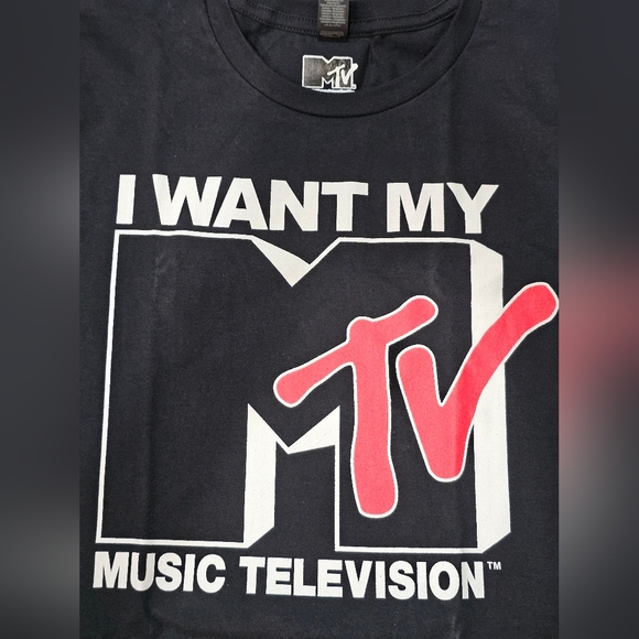 MTV-I Want My MTV Graphic Men's Black Tee with Red Logo. Size XL. New In Plastic - Picture 2 of 3